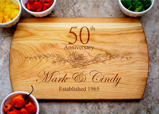 Floral Anniversary | Personalized Laser Engraved Cutting Board