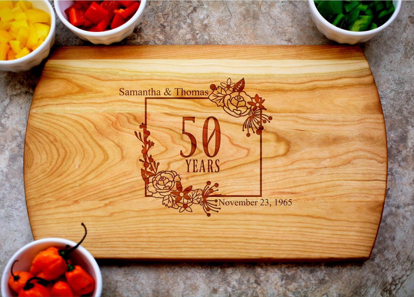 Flourishing Love | Personalized Laser Engraved Cutting Board