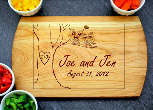 Owls with Initials | Personalized Laser Engraved Cutting Board